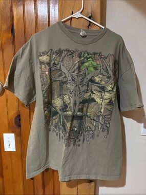 Delta Olive Green Short-Sleeve Tee with Skull Antler Graphic
